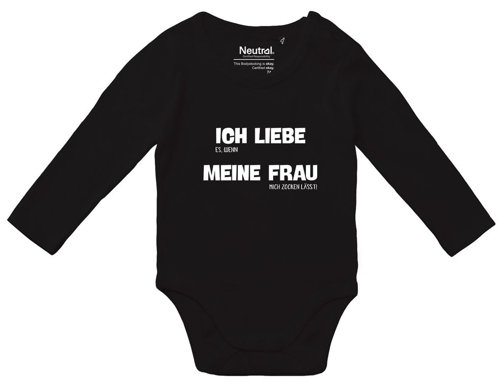 Huuraa Baby Body Liebe es wenn meine Frau mich zocken lässt 62 Black Baumwolle Fairtrade Langarmbody Geschenkidee