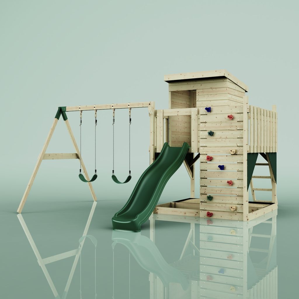 OutdoorToys Spielturm Björn aus Holz in Grün Dunkelgrün, mit Kinderschaukel