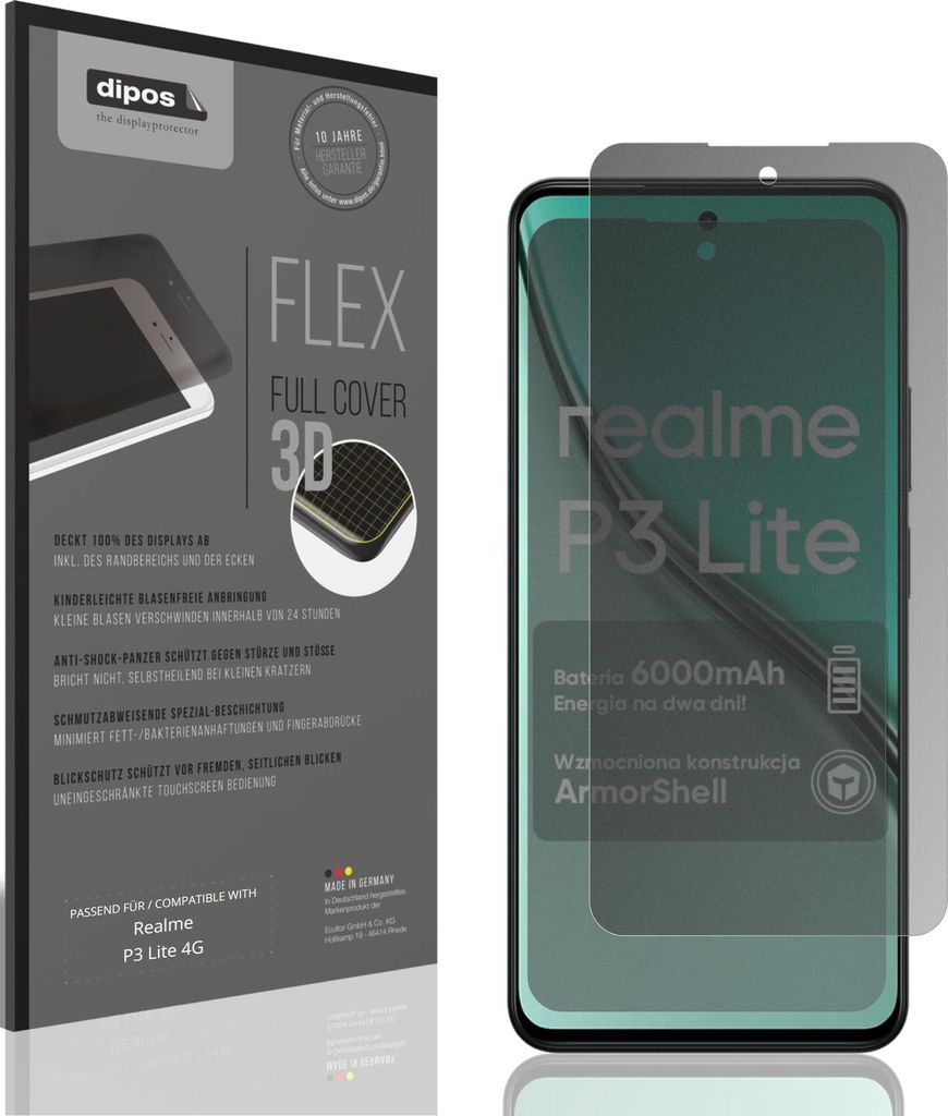 Full Cover Privacy Blickschutzfolie für Realme P3 Lite 4G Folie Anti-Shock