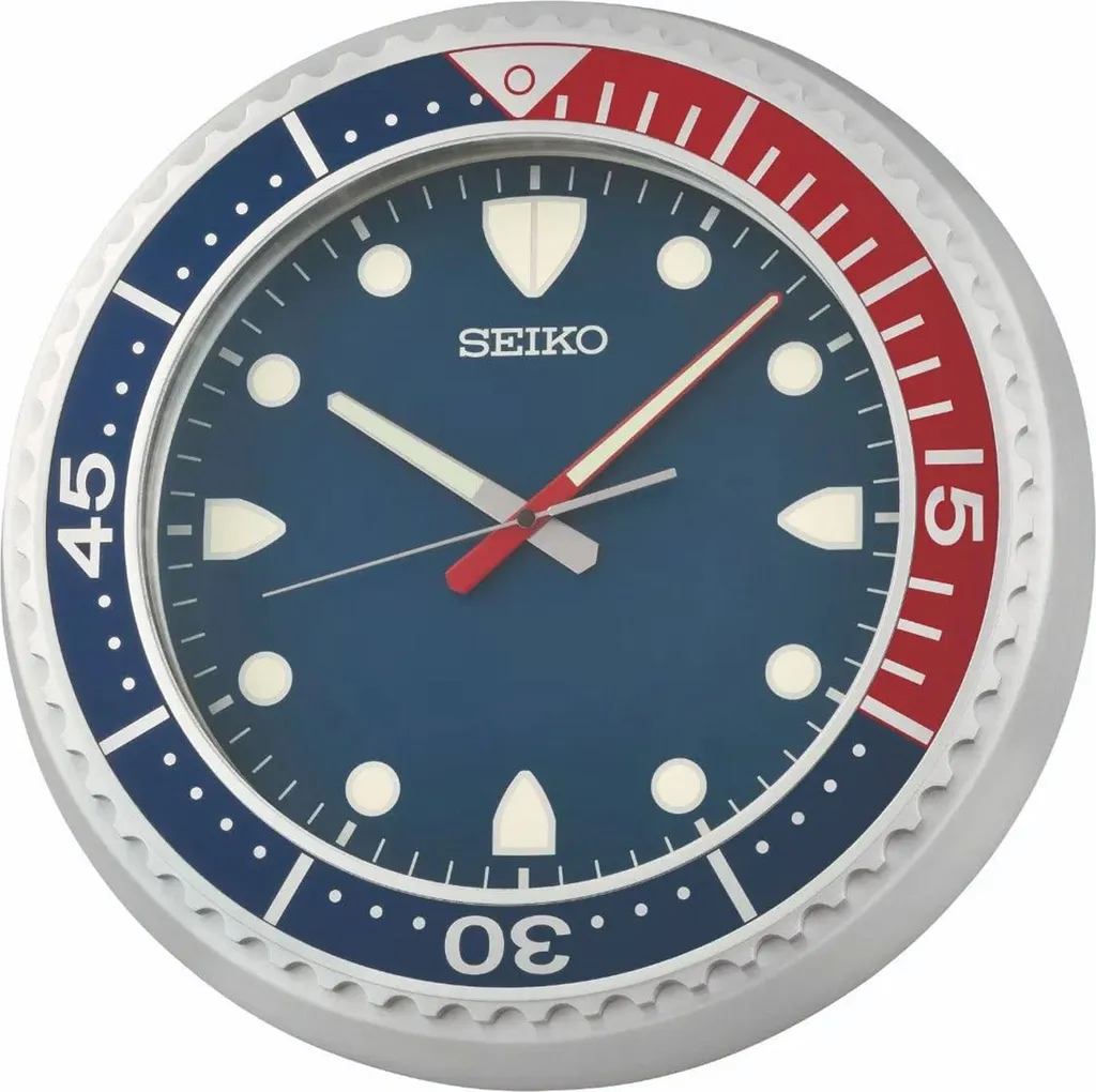 Horloge murale silencieuse Seiko QXA849S design moderne bleu et rouge