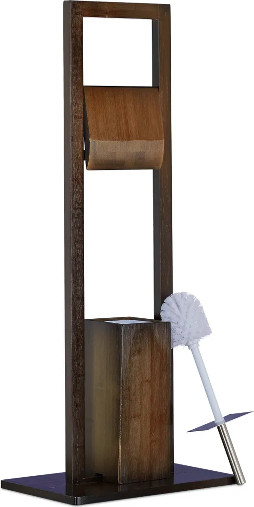 Garniture WC 2 en 1 en Bambou Naturel Brun Foncé - Durable et Élégante