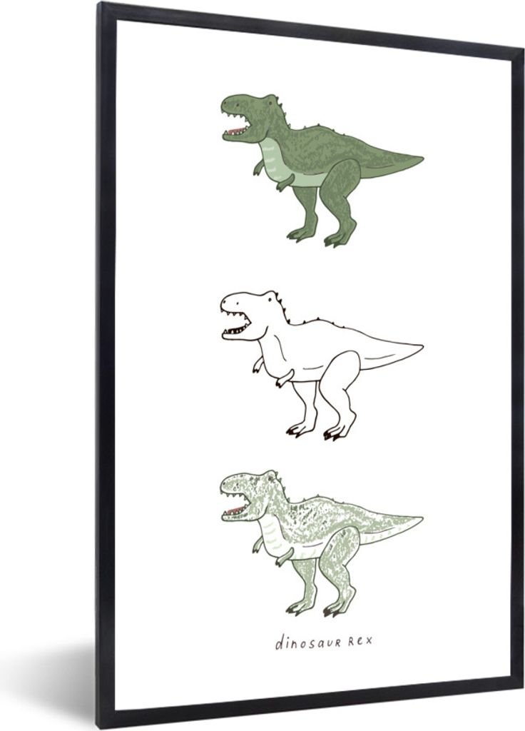 MuchoWow Gerahmtes Poster Tyrannosaurus - Kinderzimmer - Dinosaurier - Kinder - Kinder 60x90 cm - Poster mit Schwarzem Bilderrahmen Wandposter Ra...