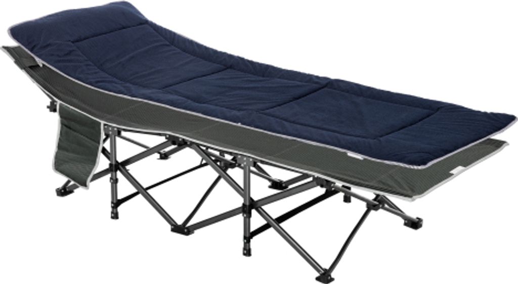 Campingbett 188x64.5x53cm Dunkelblau+Grau Klappbares Feldbett Kopfkissen Seitentasche Belastbar 150kg Feldbett Outdoor Reisen