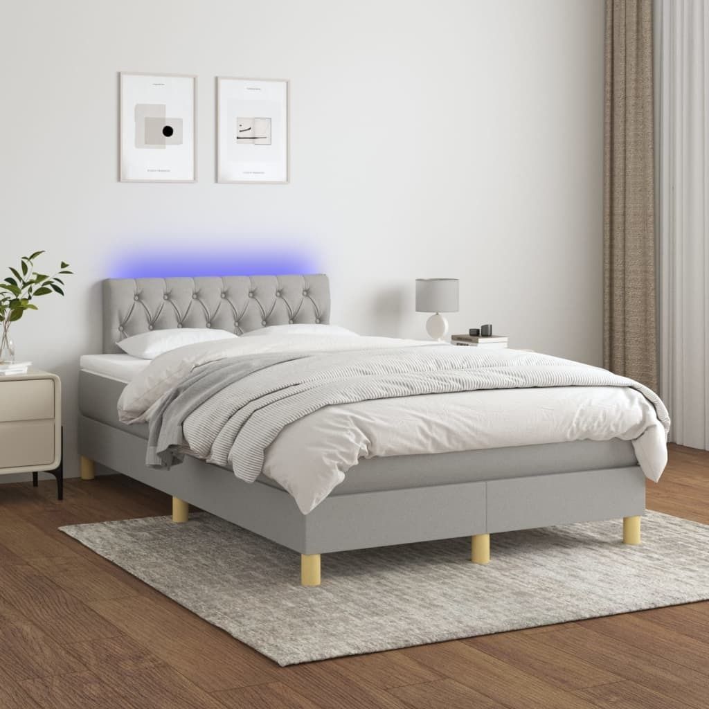 Maison Exclusive - Boxspringbett mit Matratze & LED Hellgrau 120x200 cm Stoff