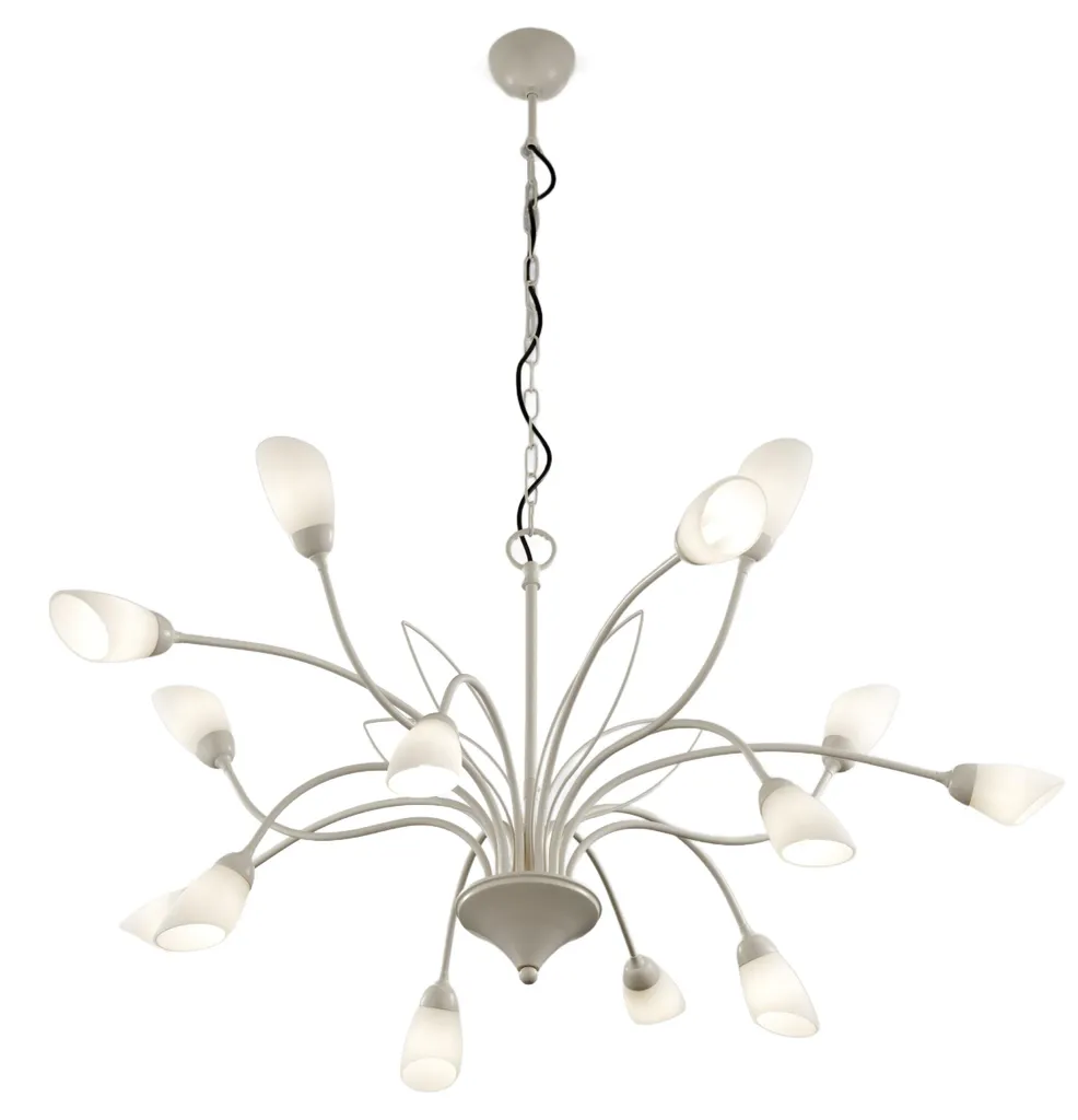 Lustre XL GLORIOSA 15 ampoules G9 métal gris-blanc Jupiter 165 cm