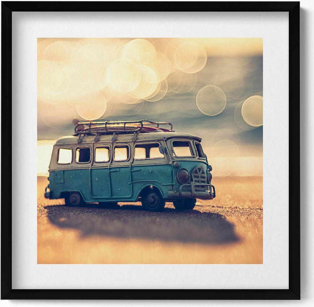 Wohnmobil am Strand– Wandbild mit Rahmen – Gerahmtes Bild – Wanddekoration – 50x50 cm – Schwarz Rahmen