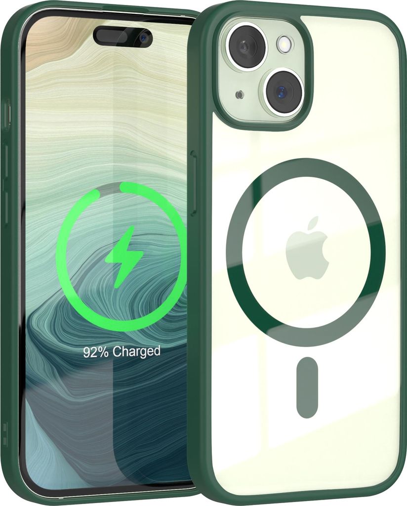 EAZY CASE Clear MagSafe Case für Apple iPhone 15, Qi-Charging, Silikon mit Kameraschutz, Bumper Case in Grün