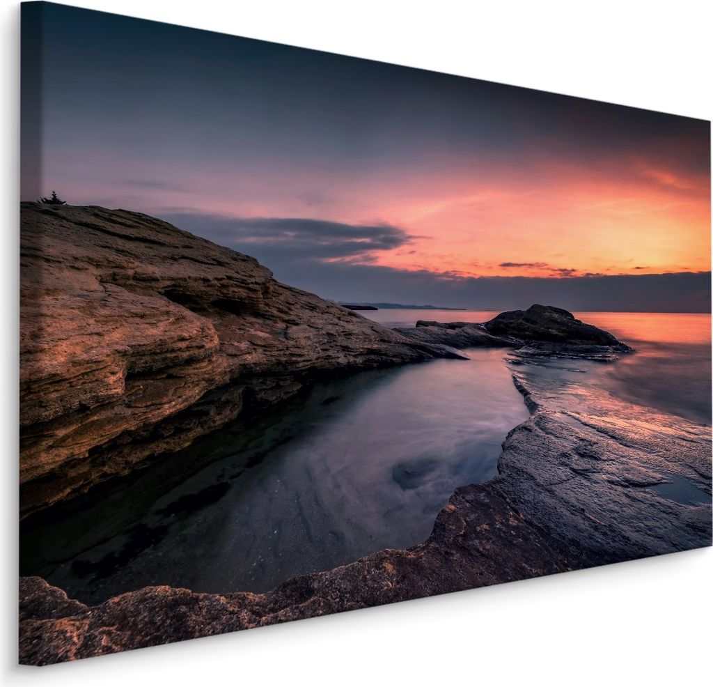 Fabelhafte Canvas LEINWAND BILDER 90x60 cm XXL Kunstdruck Meer Felsen Sonnenuntergang
