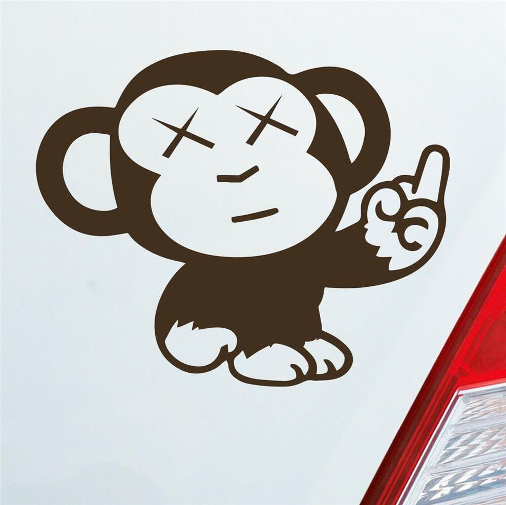 Auto Aufkleber Affe Mittelfinger Tier Motorrad Monkey Ape 10x12 cm Braun Sticker Heckscheibenaufkleber