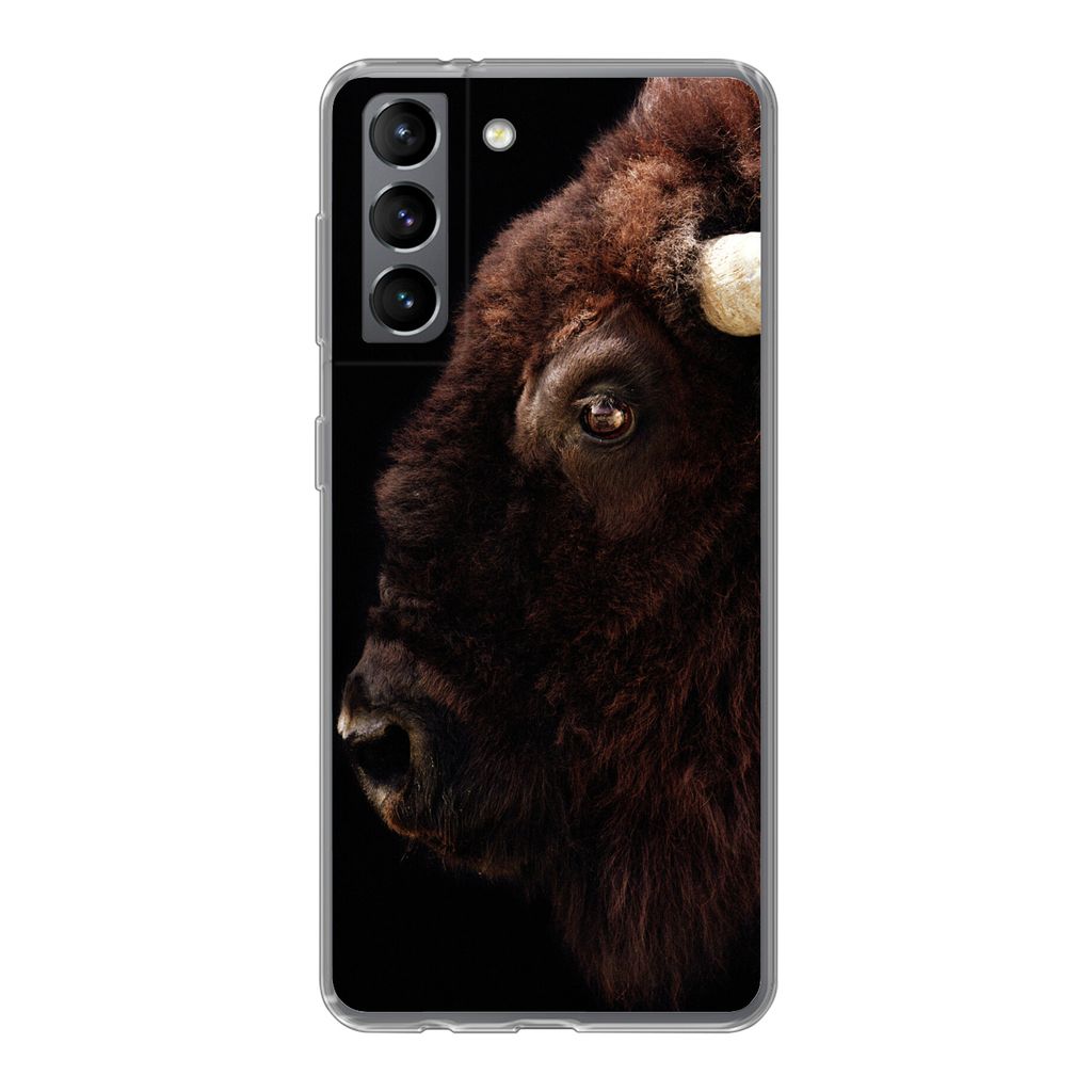 MuchoWow Handyhülle Schutzhülle Hülle für Samsung Galaxy S21 Bison - Horn - Porträt Silikon Softcase Handy Hülle - Softcase