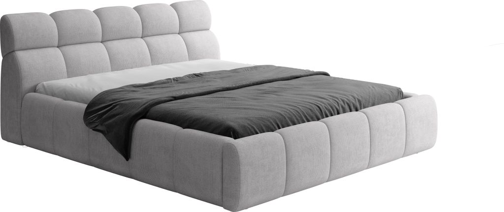 DomoHome Polsterbett GIULIA, Gepolstertes Bett, Komfortbett, Schlafbett mit Polsterung mit Integrierter Bettkasten, Verstellbarem Kopfteil und LED-...
