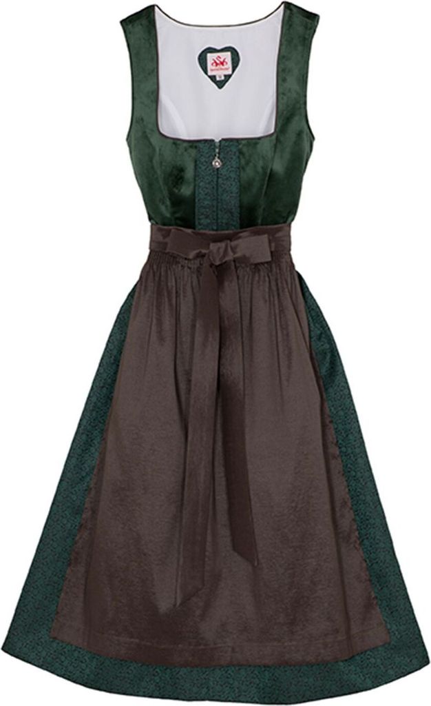 Spieth&Wensky 2-teiliges Buchsbaum Midi-Dirndl Kleid Dirndl Trachtenkleid Rocklänge 70cm, Farbe:Grün, Größe:38/M