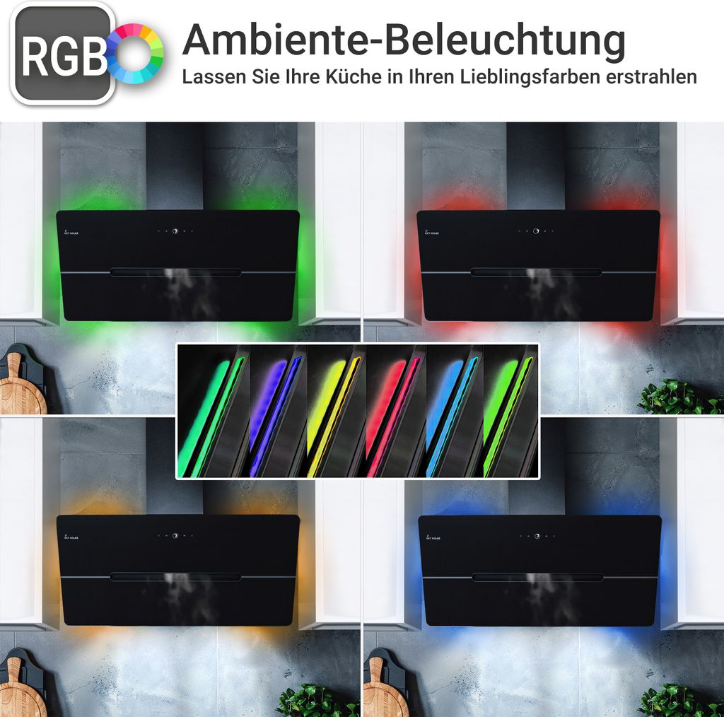 Dunstabzugshaube 90cm ECCO909SHCM RGBW Ambientebeleuchtung Produktbild 2