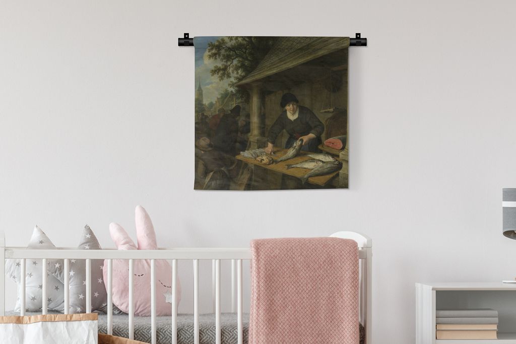MuchoWow Wandteppich Wandbehang Die Fischfrau - Gemälde von Adriaen van Ostade 60x60 cm Tapisserie Dekoration Wandtuch - Dekorationen - Wand Decke