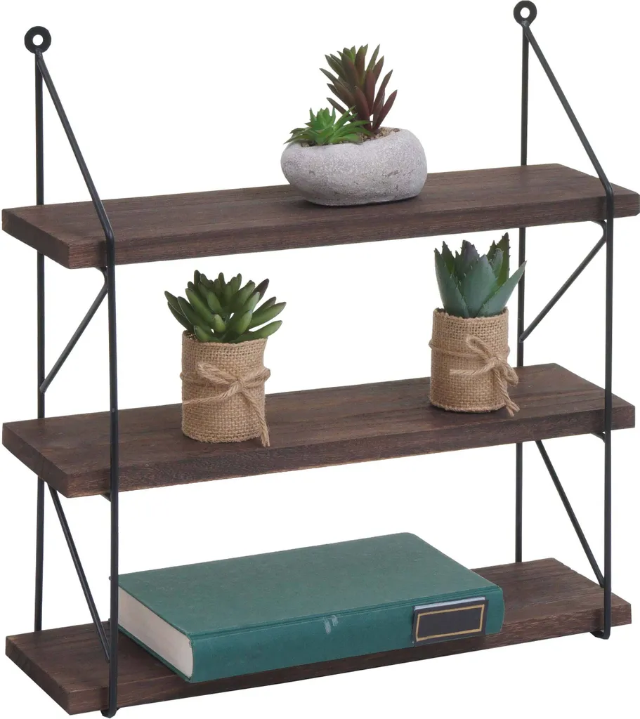 Scaffale a muro HWC-K78, Scaffale pensile Scaffale galleggiante, 3 ripiani Metallo legno massiccio Industriale 40x40x13cm ~ marrone scuro