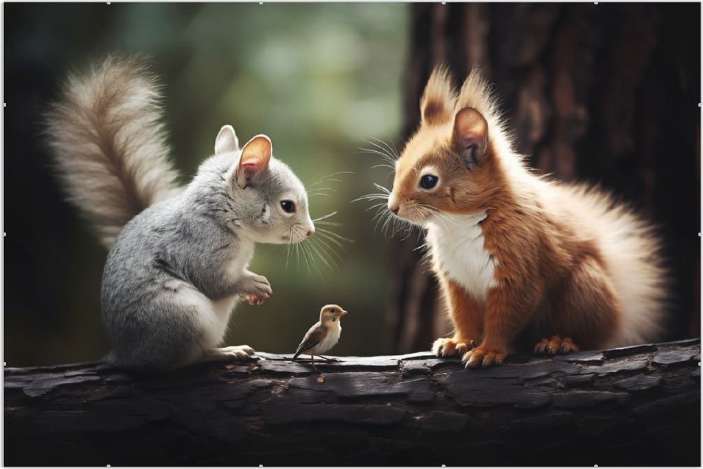 Wallario Wandbild Waldfreunde im Dialog, Größe: 61 x 91,5 cm, Poster mit rahmenlosen Bildhalter