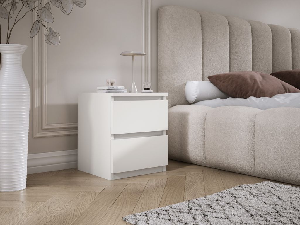 Nachttisch mit zwei Schubladen – 45 × 36 × 36 cm – Farbe: Weiß