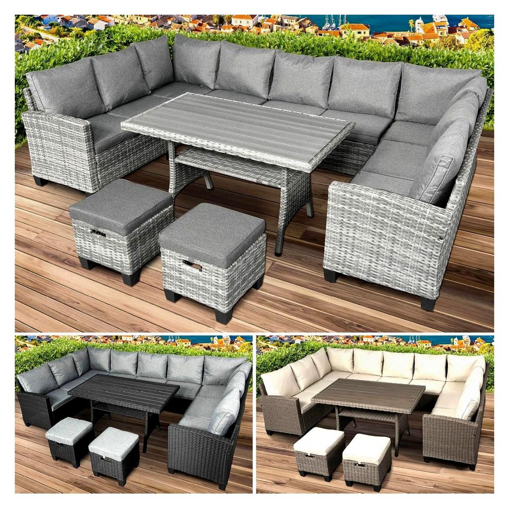 Gartenmöbel Set Family | für bis zu 11 Personen in verschiedenen Farben | inklusive extra dicker Kissen | | Outdoor Loungemöbel Sitzgruppe Essg...