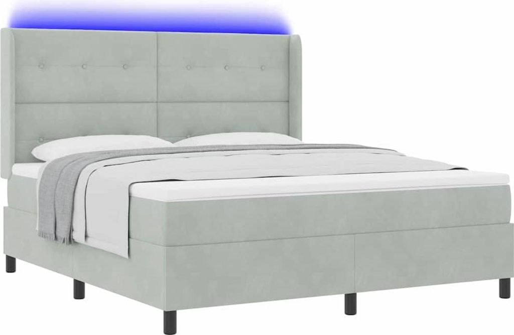 Boxspringbett mit Matratze mit LED Hellgrau 180 x 200 cm Samt