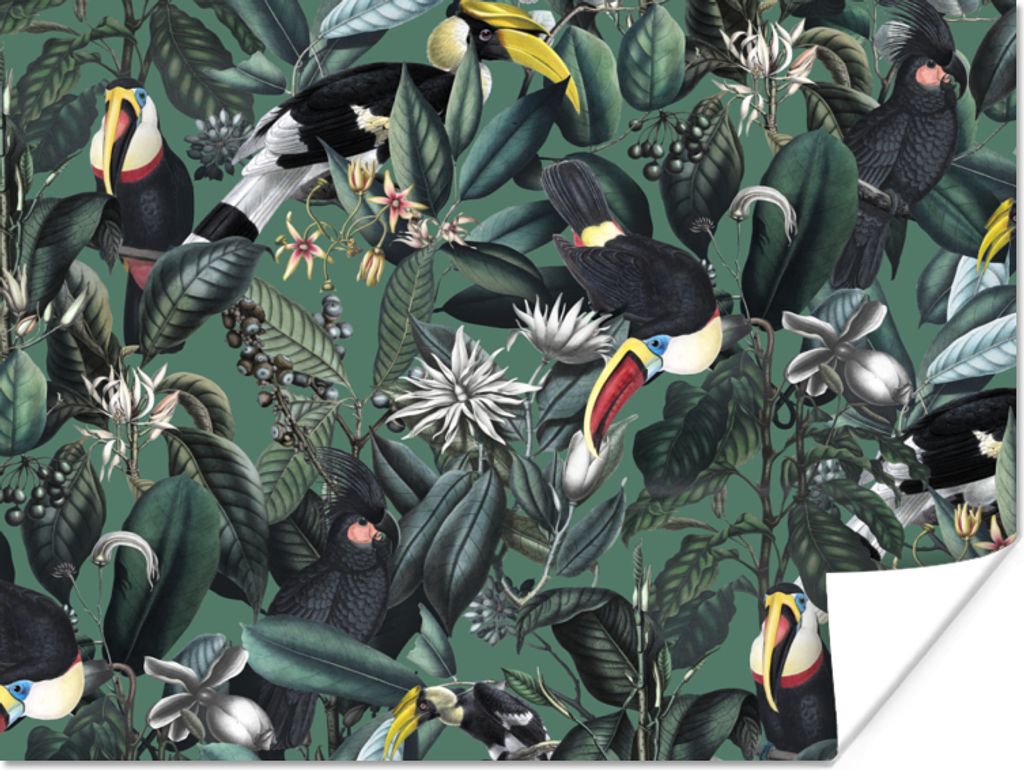 MuchoWow Poster Blumen - Vogel - Collage 40x30 cm - Plakate für die Wände - Poster Wohnzimmer