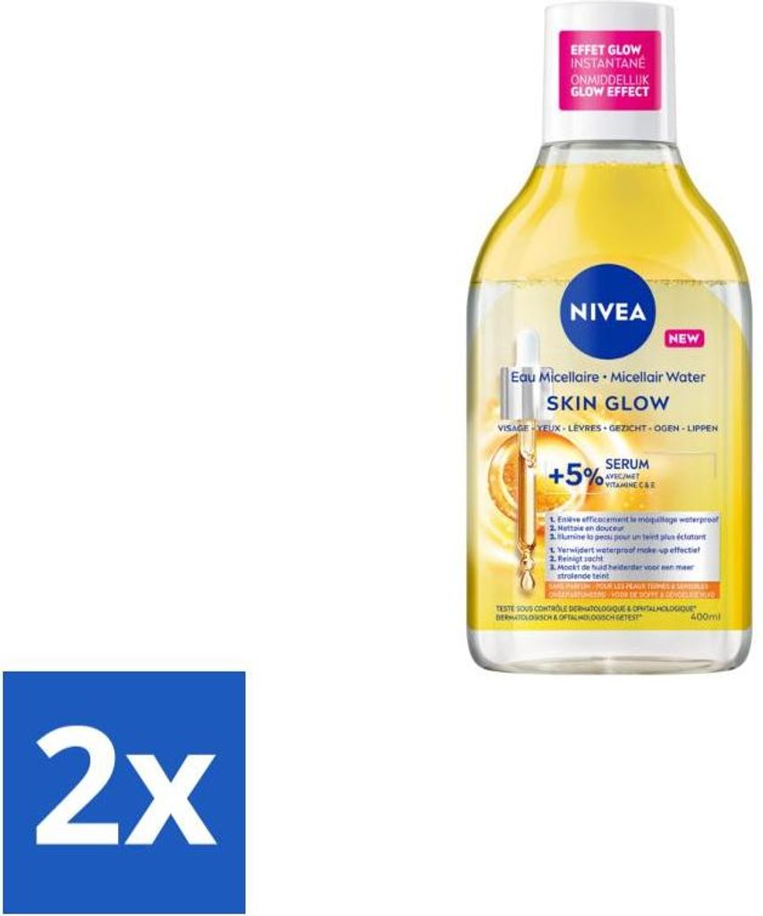NIVEA – Mizellenwasser – Serum Enriched Radiance – Entfernt wasserfestes Make-up – 400 ml - Vorteilspack - 2 Stücke
