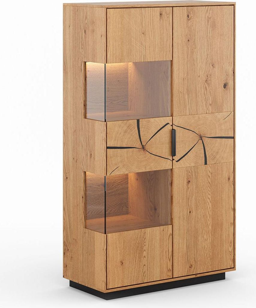Vitrine Tirano Glasvitrine 83x39x147cm 2-türig Massivholz geölt Farbe wählbar,Eiche Natur - Absetzung Hirnholz