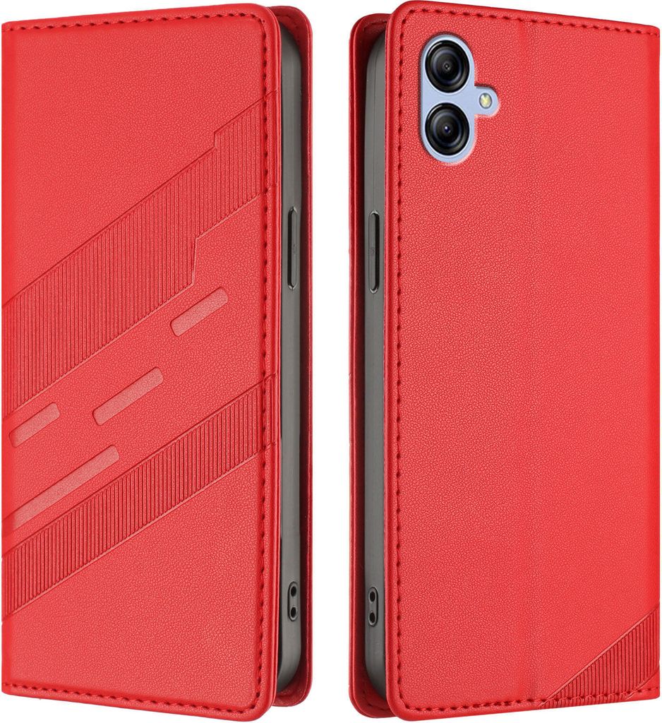 Hülle für Samsung Galaxy A04E / M04, Kunstleder Brieftaschen Handyhülle mit Kartenfach und Standfunktion Rot