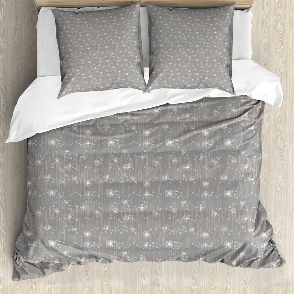ABAKUHAUS Botanik Bettbezug Set für Einzelbetten, Punkte Linien und Löwenzahn, Milbensicher Allergiker geeignet mit Kissenbezug, 200 cm x 200 cm ...