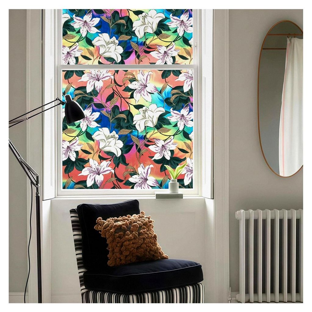 Blickdichte Fensterfolie mit floralen Mustern und bunten Hintergründen (44,5 x 200 cm)