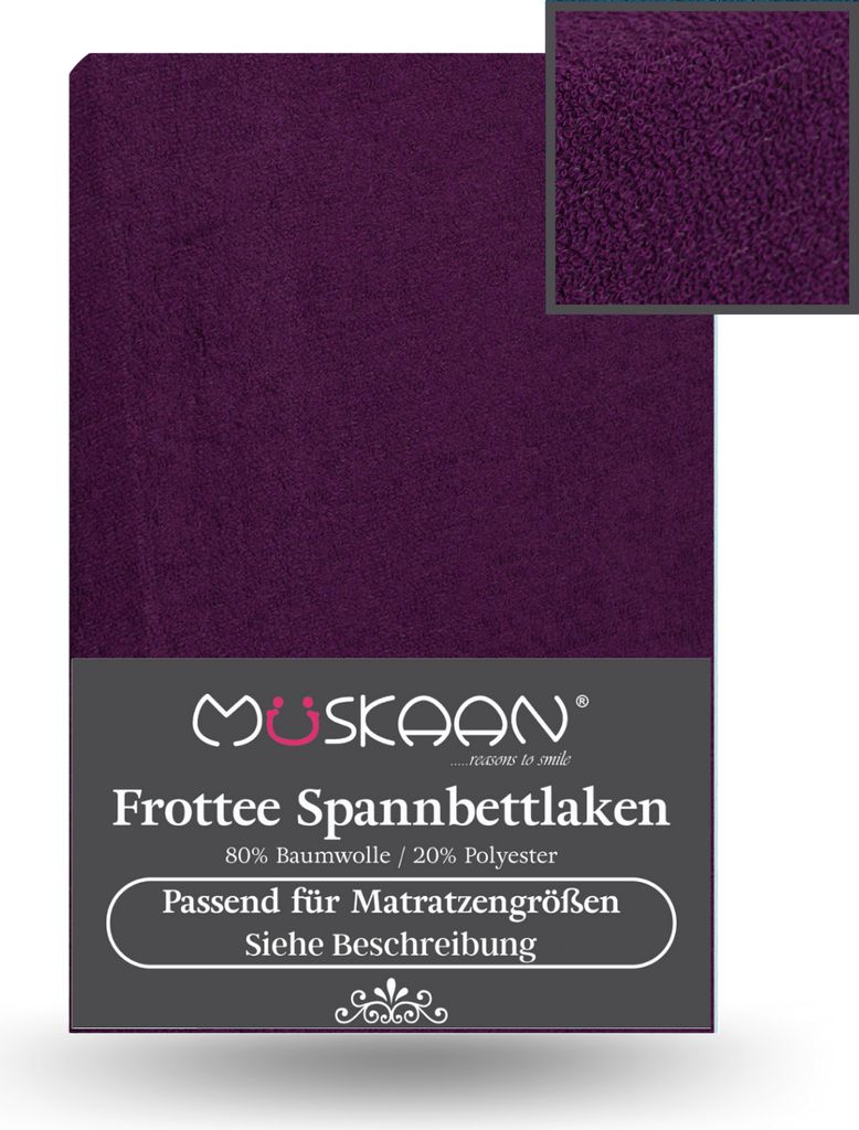 Frottee Spannbettlaken 180x200 cm - 200x200 cm Spannbetttuch Laken aubergine