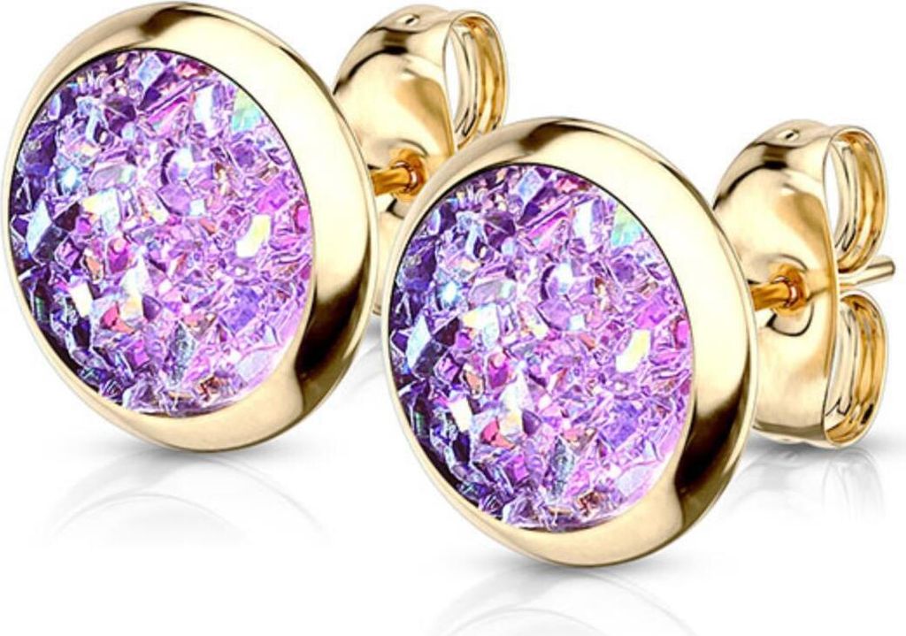 Druzy Ohrstecker: Runde Glitzer Ohrringe aus Edelstahl Gold Produktbild 