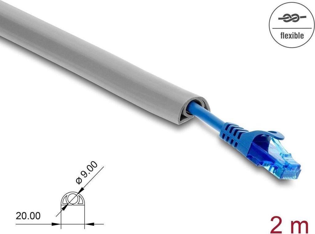Delock Kabelkanal PVC flexibel 20 x 10 mm - Länge 2 m grau
