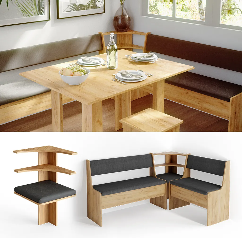 Banc d'angle compact Vicco Roman en bois chêne doré, format 43x43 cm