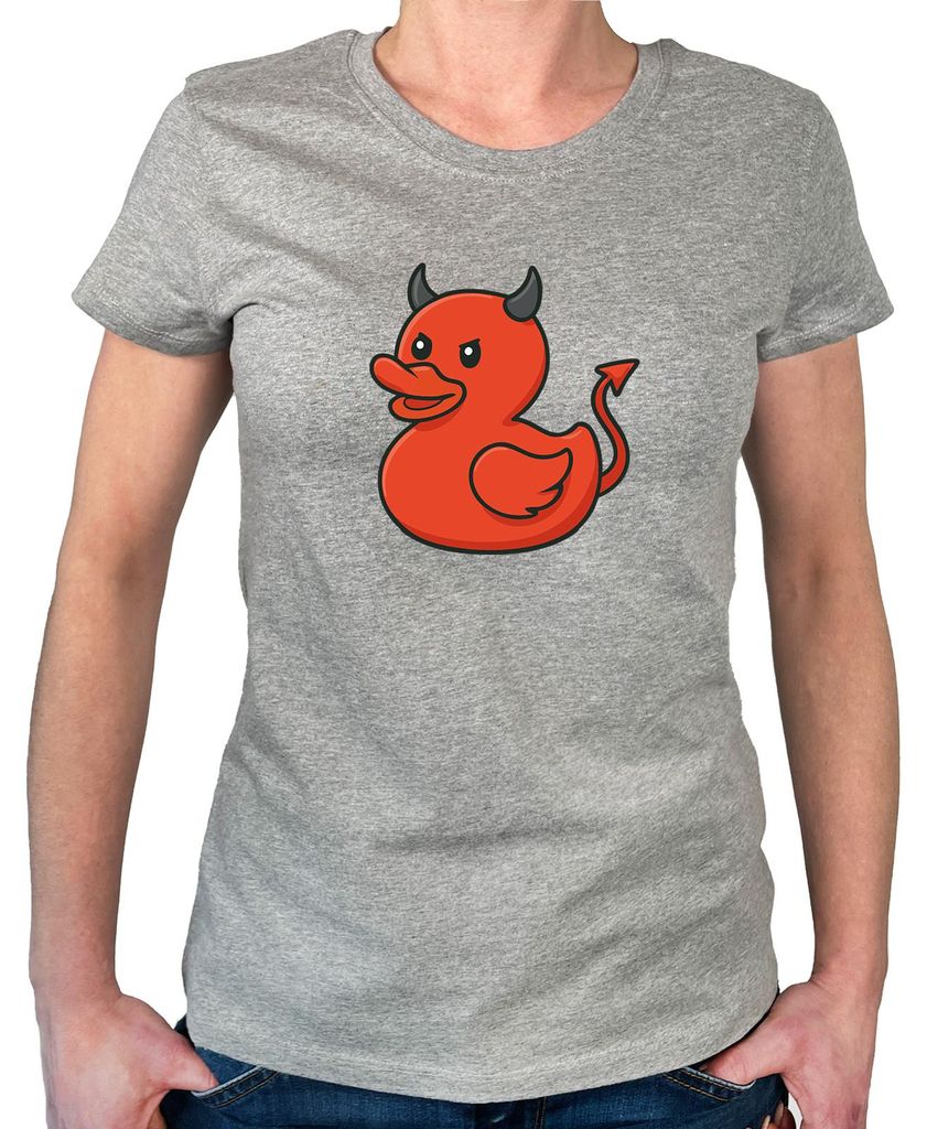 Huuraa Damen T-Shirt Quietscheente Teufel Gummiente Luzifer S Sport Grey Bio Baumwolle Fairtrade Damenshirt Geschenkidee