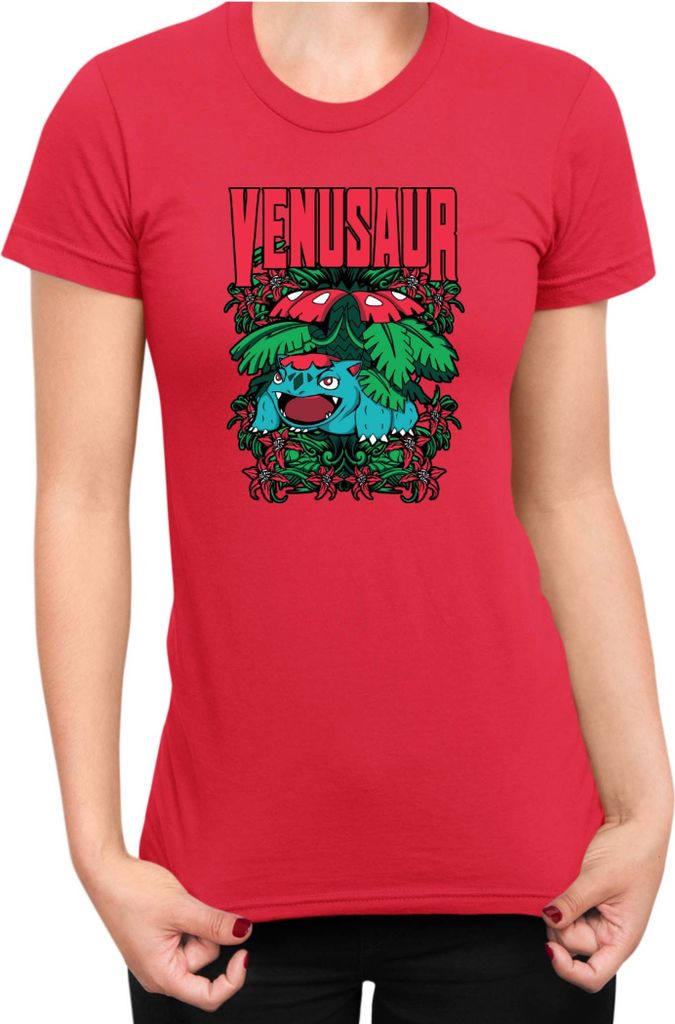 Damen T-Shirt Japan Anime Manga Pokemon Venusaur, Lady XS / Rot