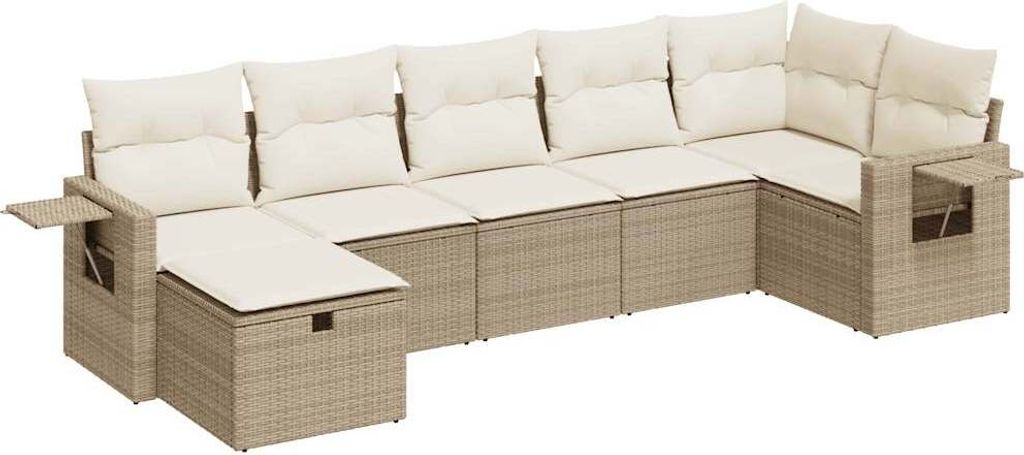 vidaXL 7-tlg. Garten-Sofagarnitur mit Kissen Beige Poly Rattan