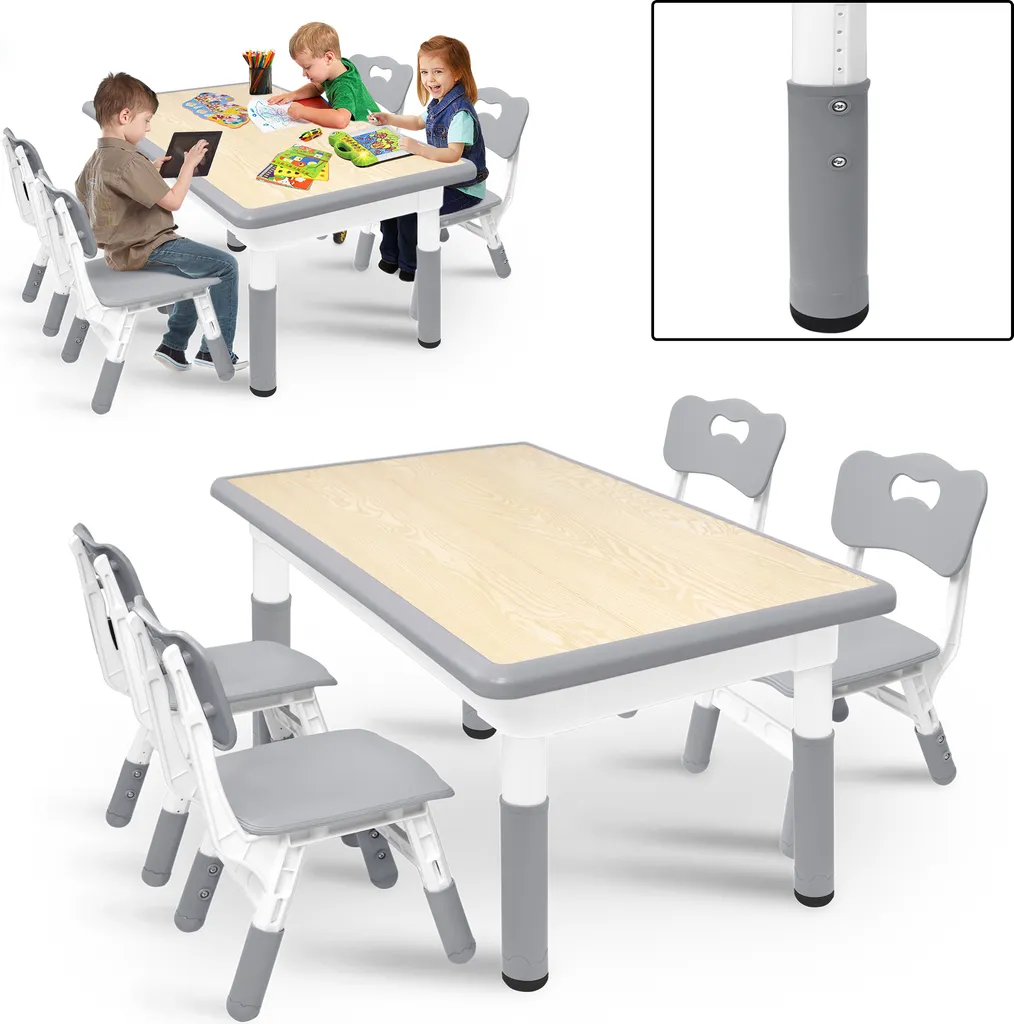 XMTECH Ensemble Table et 4 Chaises Enfant Grises avec Hauteur Réglable