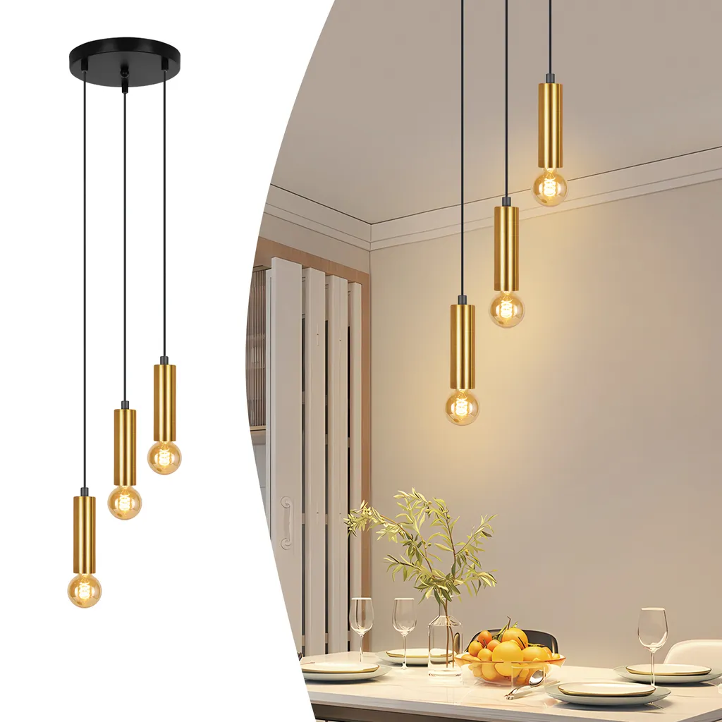 ZMH Lampe à Suspendre 3 Flammes Noir et Or E27 pour Salle à Manger