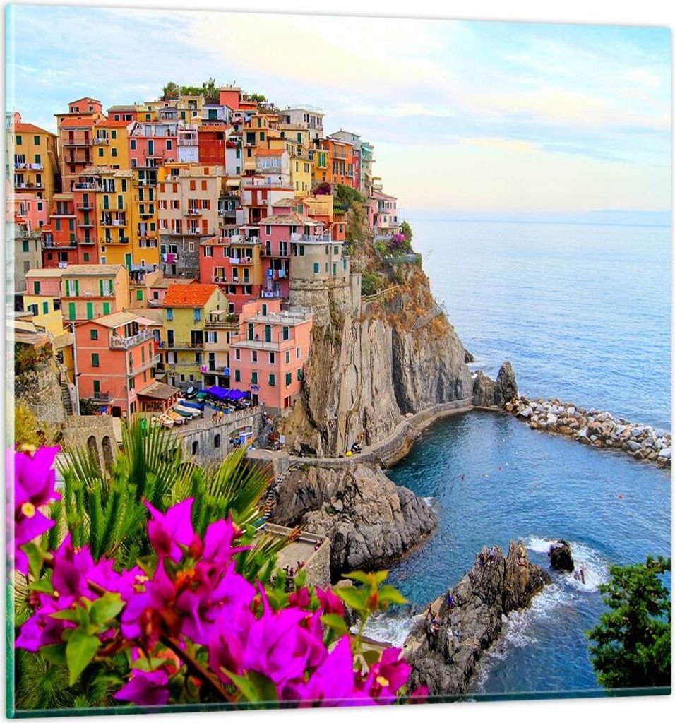 Bilder auf glas - Italien küste felsen landschaft - 70x70cm - Glasbilder - Wandbilder - Kunstdruck - zum Aufhängen bereit - Wanddekoration aus Gl...