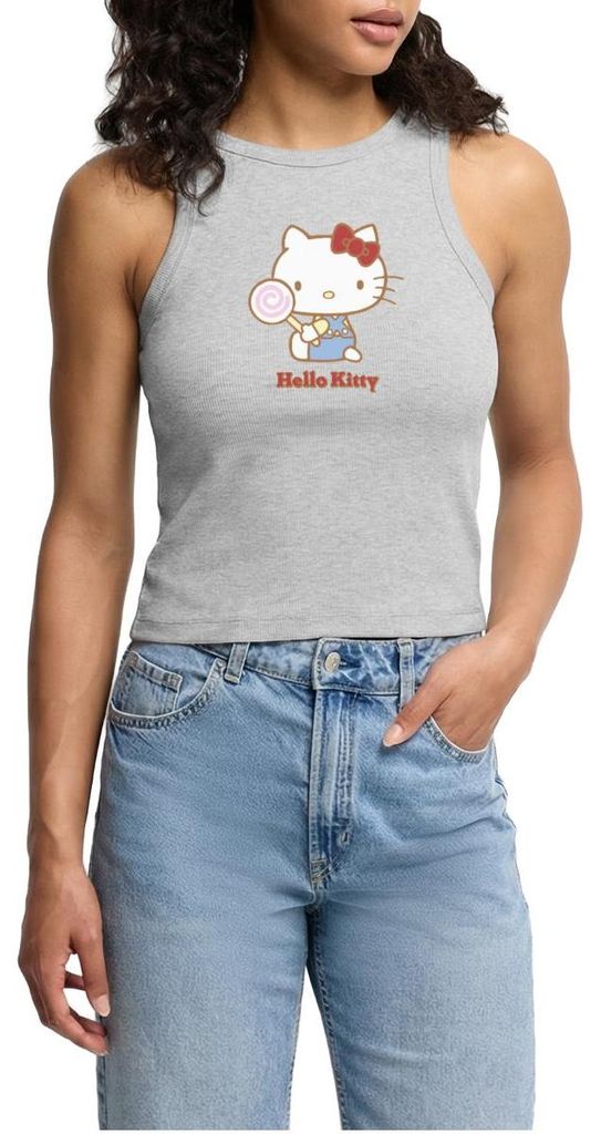 Spreadshirt Hello Kitty Mit Lollipop Cropped Frauen Organic Tank Top, L, Grau meliert