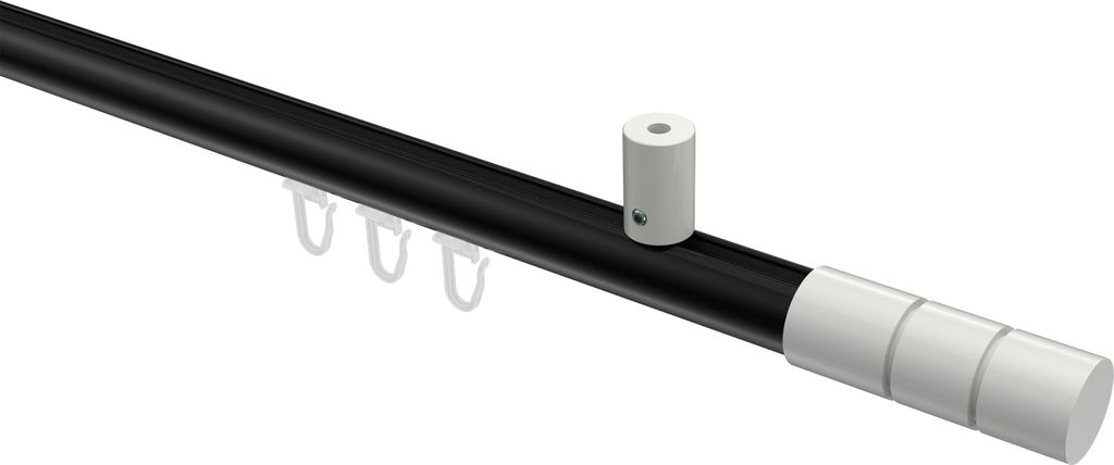 Interdeco Innenlaufstange / Gardinenstange mit Innenlauf Schwarz / Weiß, Typ Sonius Elanto (Rillenzylinder) Deckenmontage, 20 mm Ø 1-läufig, 240 cm