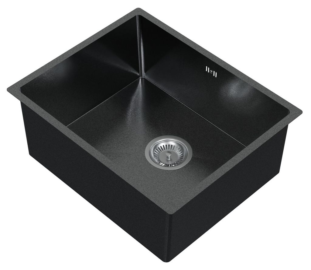 HAGO24 Edelstahl Einbauspüle 50x40cm Anthrazit Küchenspüle Spülbecken Schallschutz Kondensschutz Ablaufgarnitur Siphon