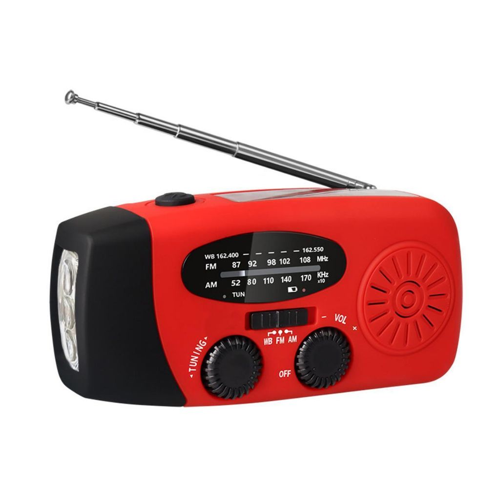 FORSMANO Notfallradio mit LED Taschenlampe, AM/FM/WB, Solar Handkurbel, USB Powerbank, IPX3 wasserdicht, 600mAh Output, mobiles Radio, Rot