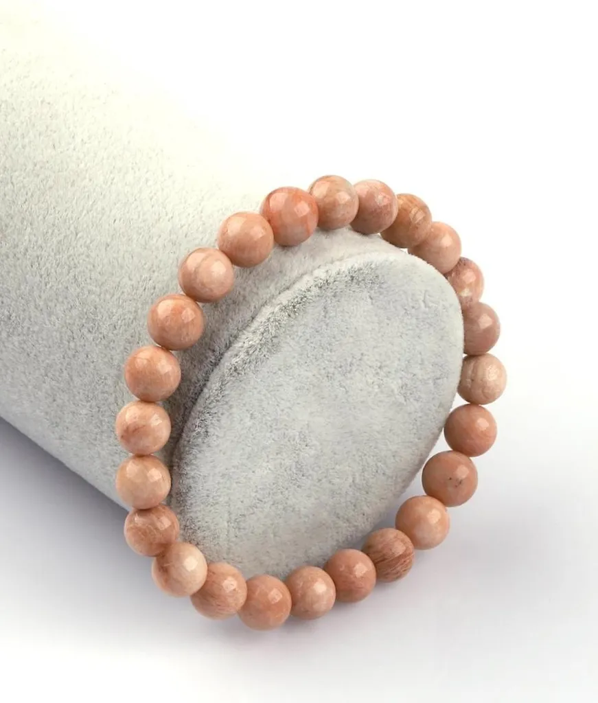 Bracelet pierre de lune orange pour femme - Bijou élastique lithothérapie