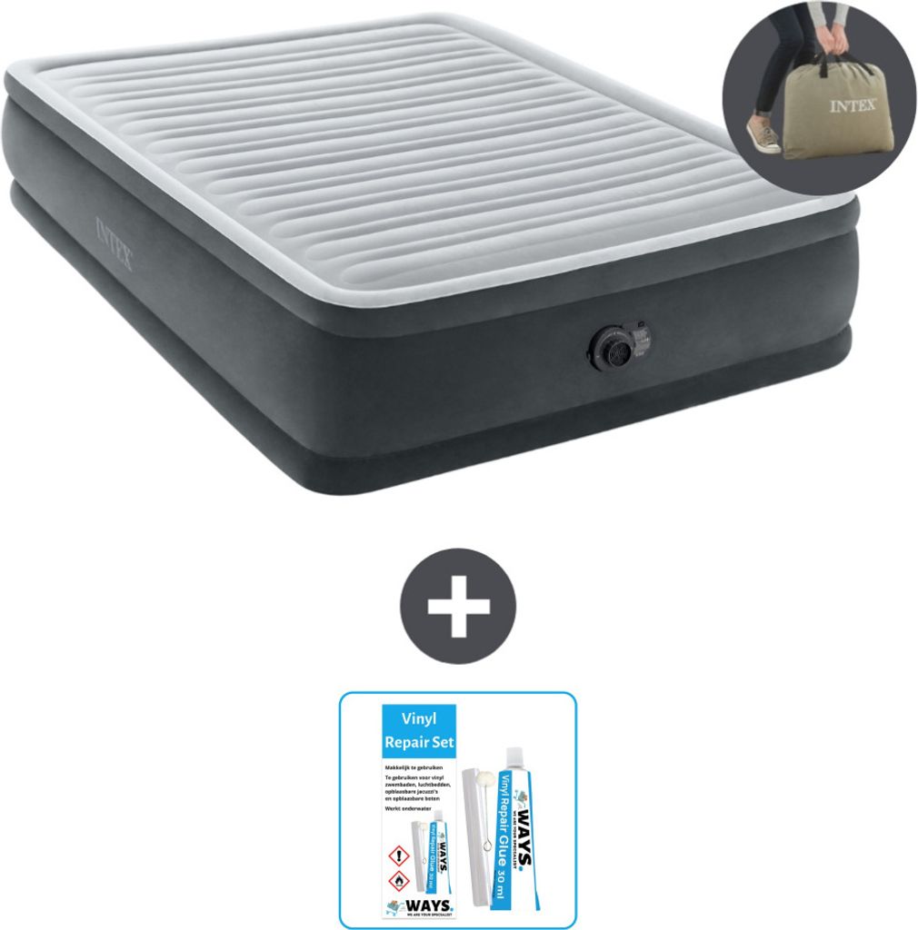 Intex Luftbett - 2 Personen - 152 x 203 x 46 cm - Grau - Inklusive Pumpe - Reperaturset