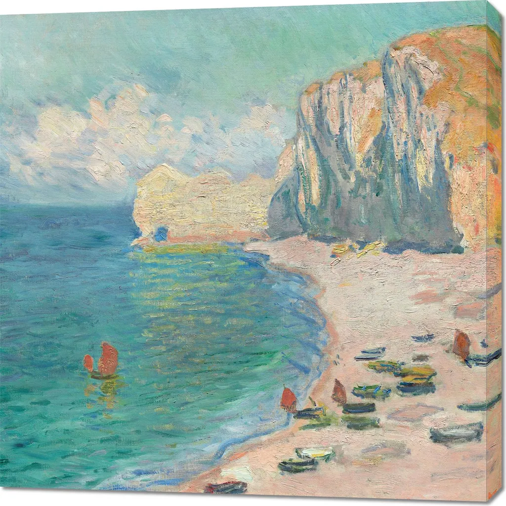 Tableau 90x90 cm La plage et la Falaise d'Amont par Claude Monet Vintage