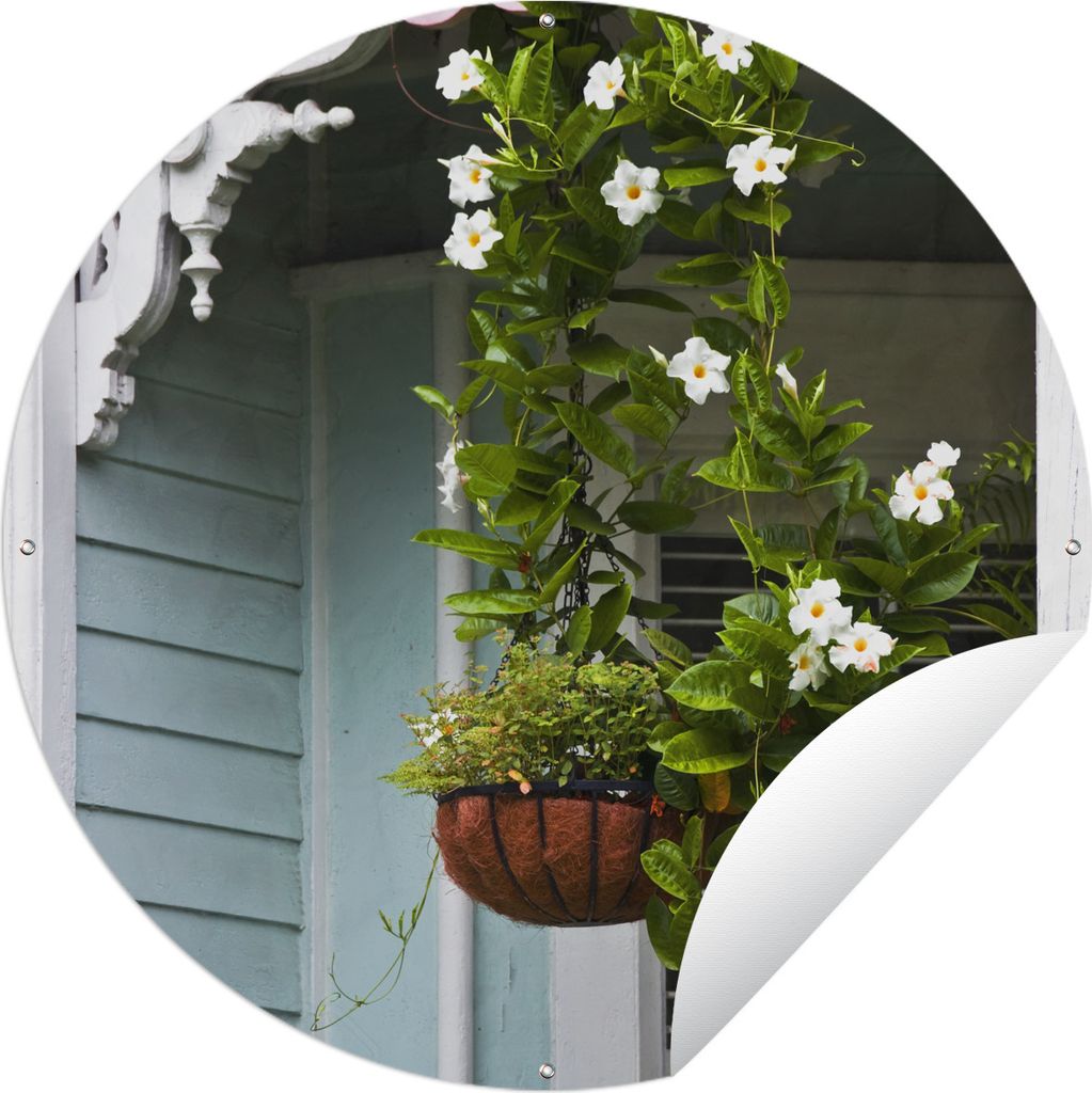 MuchoWow Gartenposter Outdoor-Poster Rund Hängepflanze auf der Veranda Ø 150 cm Gartendeko Rundes Poster draußen