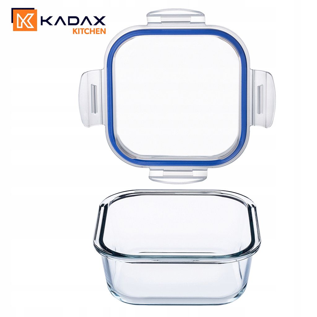 A glass food storage container with its lid, shown separately against a white background.