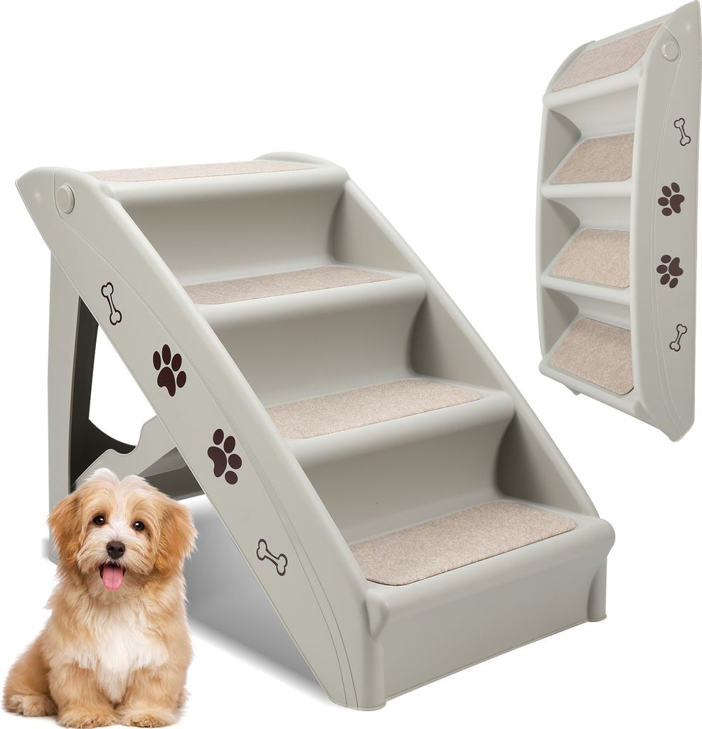 Hundetreppe 4-Stufen Hunderampe für Hunde & Katzen bis max.75 kg Klappbar Haustiertreppe Tiertreppe für Auto und Innenbereich