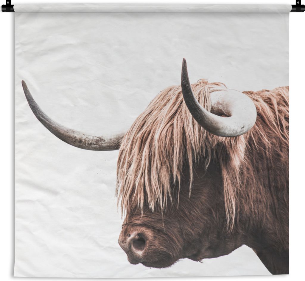 MuchoWow Wandteppich Wandbehang Schottischer Highlander - Hörner 150x150 cm Tapisserie Dekoration Wandtuch - Wohnaccessoires - Modernes
